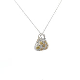 14k White Gold .29ct G SI1 Round Diamond and .20ct Yellow Diamond Purse Necklace